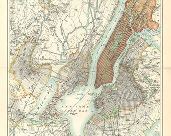 Antique New York City Map Print: 1875 Britannica Edition
