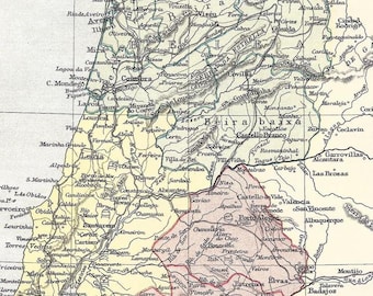 Mappa antica del Portogallo: Enciclopedia Britannica, 1875