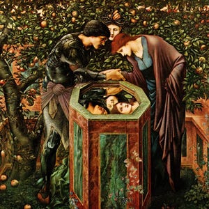 EDWARD BURNE-JONES Oryginalny wydruk książki vintage „The Baleful Head” – obraz prerafaelitów – wyjątkowy prezent