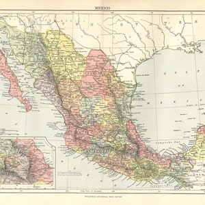 Ancienne carte du MEXIQUE, AMÉRIQUE DU SUD de la 9e édition de l'Encyclopaedia Britannica 1875-1889 - estampe originale rare de carte du 19e siècle - carte victorienne