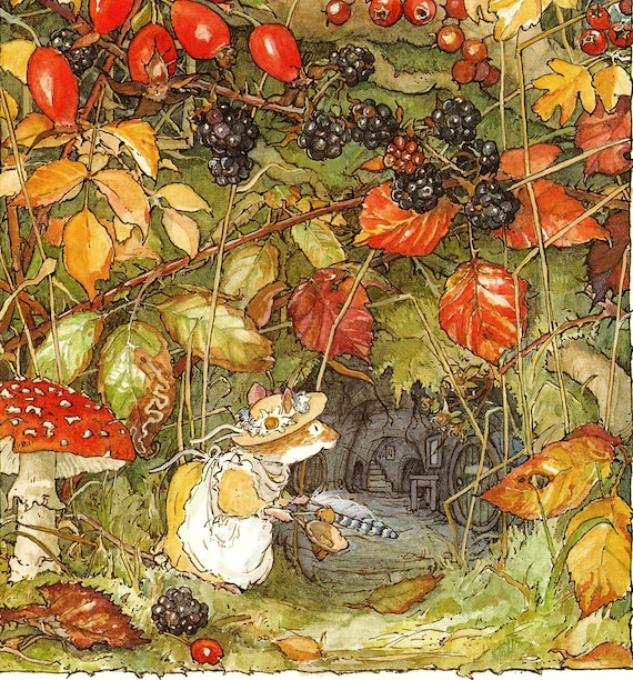 Brambly Hedge Autumn Story Original Jill Barklem Vintage Print - Cute  Mice - Unique Gift