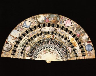 Antique Fan Art Print: &quot;Double Cabriolet&quot; Decorative Costume Accessory