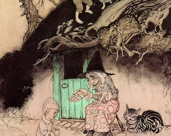 Arthur Rackham Vintage Print: Old Woman in Shoe Fairytale Art