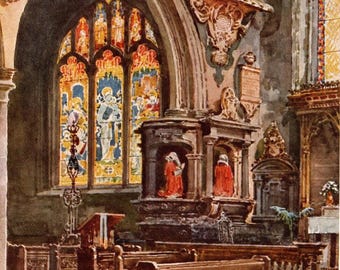 1924 London Antique Print: St Olave's, Hart Street Watercolour Art