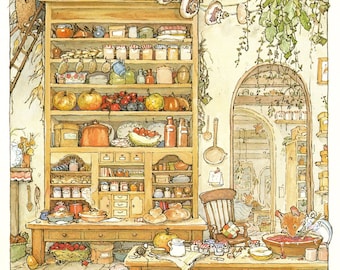 Brambly Hedge Print: Jill Barklem "Autumn Story" Vintage Mice Illustration