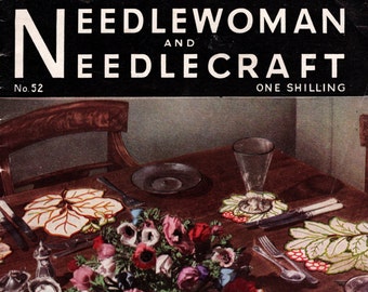 Vintage NEEDLEWOMAN & NEEDLECRAFT Pattern Magazine - 1952 embroidery, crochet, tatting, knitting - craft book