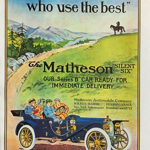 Matheson and Pierce-Arrow Antique American Auto Ad - Large Original Vintage Poster 2-sided - Unique Gift classic car enthusiasts