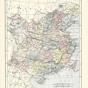 Antyczna mapa CHINY, AZJA z 9. edycji Encyklopedii Britannica 1875-1889 - oryginalna rzadka mapa z XIX wieku - mapa wiktoriańska