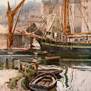 1912 Exeter England Vintage Print: E.W. Haslehust Watercolour Art