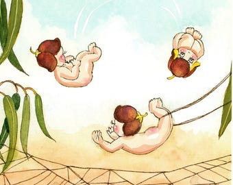 Impresión vintage de bebés Gumnut de May Gibbs: Snugglepot y Cuddlepie