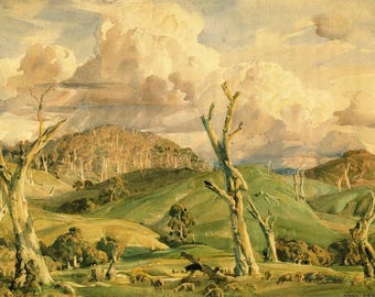 Hans Heysen Original Vintage Print - 'Pewsey Vale’ - Australian Landscape Artist