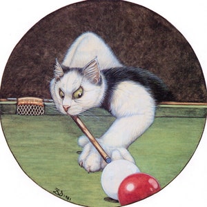Zoe Stokes &#39;Playful Cat&#39; Print: Vintage Lithograph, Cat Art (1989)