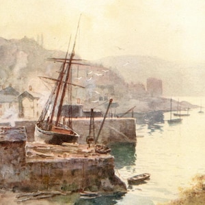 Stampa d&#39;epoca di Polruan, Cornovaglia del 1911 - Cornish Riviera Art