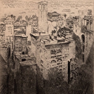 Joseph Pennell NEW YORK Antique Tip-in Print - 1912 Original - Einzigartiges Geschenk für Geschichtsliebhaber