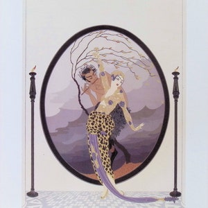 Erté Art Deco Print – Frau und Satyr, Liebespaar und Idol