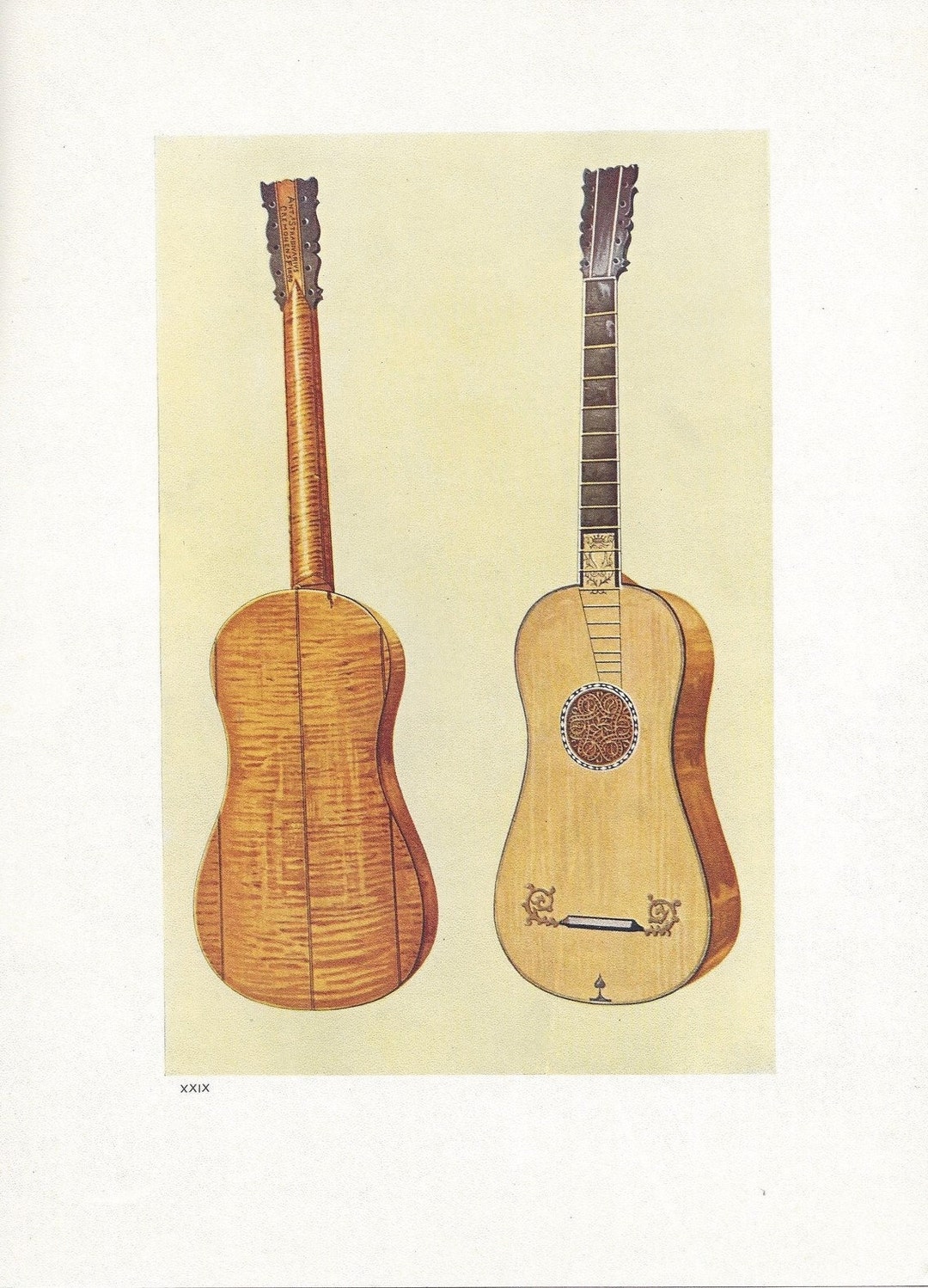 Grabado de guitarra Stradivarius: Litografía de instrumento