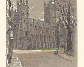 1929 Canterbury Cathedral Print by Cecil Aldin: Antique English Architecture
