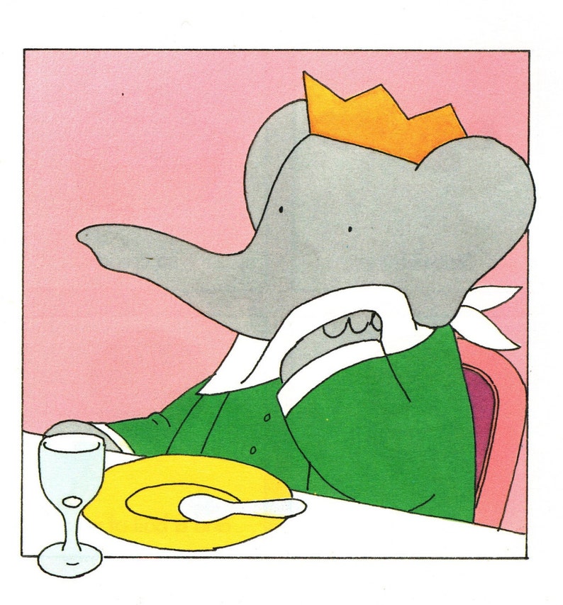 1990 Babar the Elephant Original Vintage Print Nursery Art Etsy