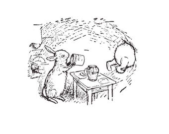 Vintage Winnie de Pooh-print: Konijn & Pooh, kinderkamerkunst