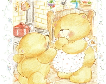 Vintage teddyberenprint: 1991 Forever Friends kinderkamerkunst
