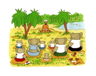 Babar’s Yoga in India - Original Vintage Print – Nursery & Children’s Room Art - Delightfully Amusing Children’s Art – Gift