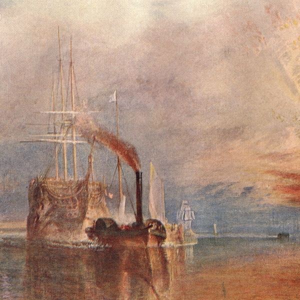 1910 TURNER Antique Tipped-in Large Print – « The Fighting Temeraire Tugged to her Last Berth To Be Broken Up » - Cadeau unique pour les amateurs d’art