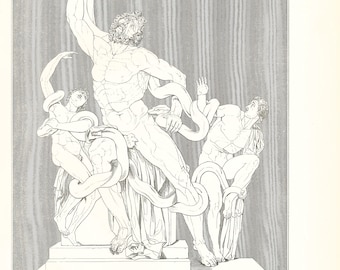 Antique LAOCOON (Greek legend) Rare Print 1870s - lithograph from 9th Edition Encyclopaedia Britannica - authentic print - Unique Gift