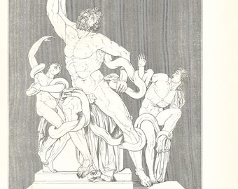 Antique Laocoon Print: 1870s Greek Sculpture Lithograph