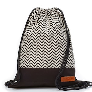 LEON by Bers Damen Tasche Herren Turnbeutel Rucksack daily bag Baumwolle  gym bag Breite ca.34 cm Höhe ca.45 cm, Design schwarzweiß ZikZak