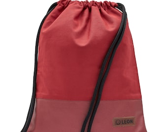 Gym bag backpack bag LEON by Bers daypack cotton gym bag red canvas base PU red metallic