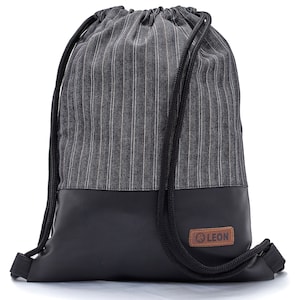 LEON by Bers  Tasche Turnbeutel Rucksack daily bag Baumwolle  gym bag Breite ca.34 cm Höhe ca.45 cm, Linienmuster grau - Schwarz Unterteil