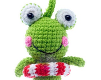 Schlüsselanhänger gehäkelt Frosch Bär Kuh Crochet frog with lifebuoy keychain