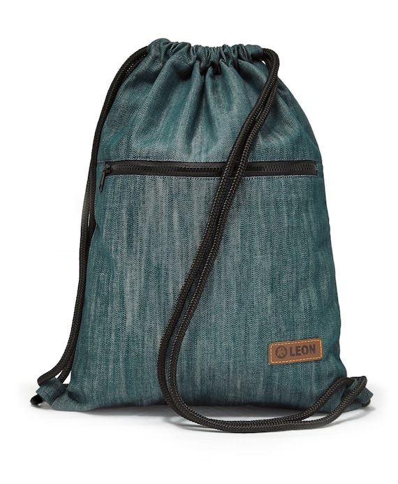 LEON by Bers bag gym bag backpack daily bag cotton gym bag width approx. 34 cm height approx. 45 cm, outside zipper, denim blue-green