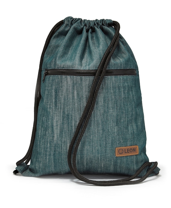 LEON by Bers bag gym bag backpack daily bag cotton gym bag width approx. 34 cm, height approx. 45 cm, outside zip, denim blue-green