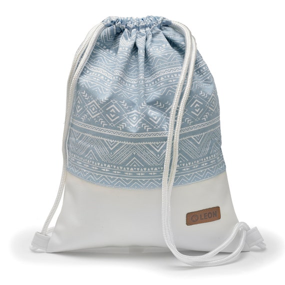 LEON by Bers drawstring bag, backpack, sports bag, cotton gym bag, white PU base