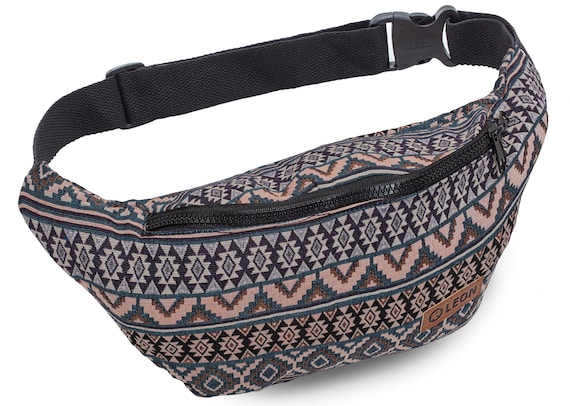 Leon Belt Bag Fanny Pack Hip Bag Shoulder Bag Bumbag Boho Colorful_PinkBlueCheck Design