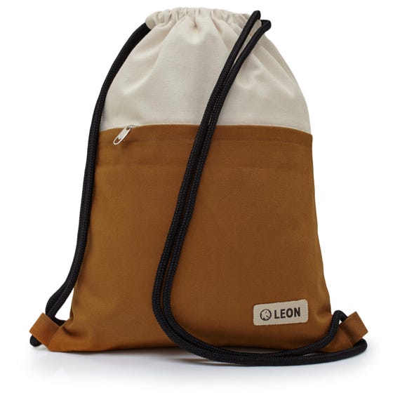 LEON by Bers bag, drawstring bag, backpack, daypack, cotton gym bag, width approx. 34 cm, height approx. 45 cm, external zipper