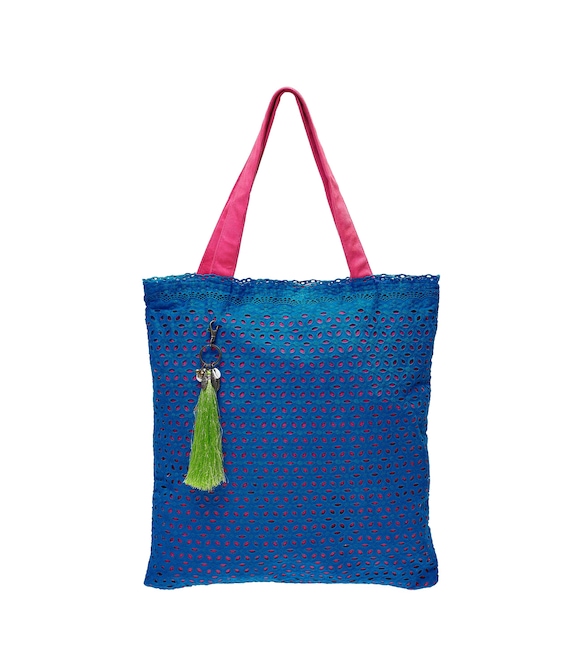 LEON'S Beautiful Bag Shopping Bag Drawstring Bag Fabric Bag Shopper Tote Bag Cotton Zipper Inner Pockets Velour Handles Royal Blue