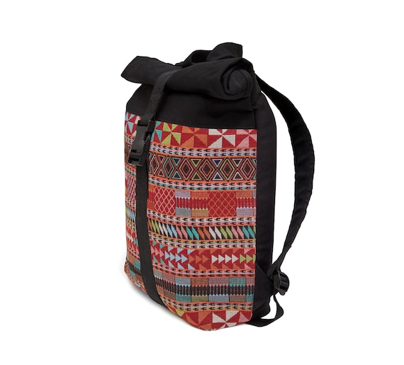 Colorful, exclusive Leon Rolltop By Bers backpack, cotton canvas & woven fabric, laptop travel backpack, sports, travel, cycling, university, school