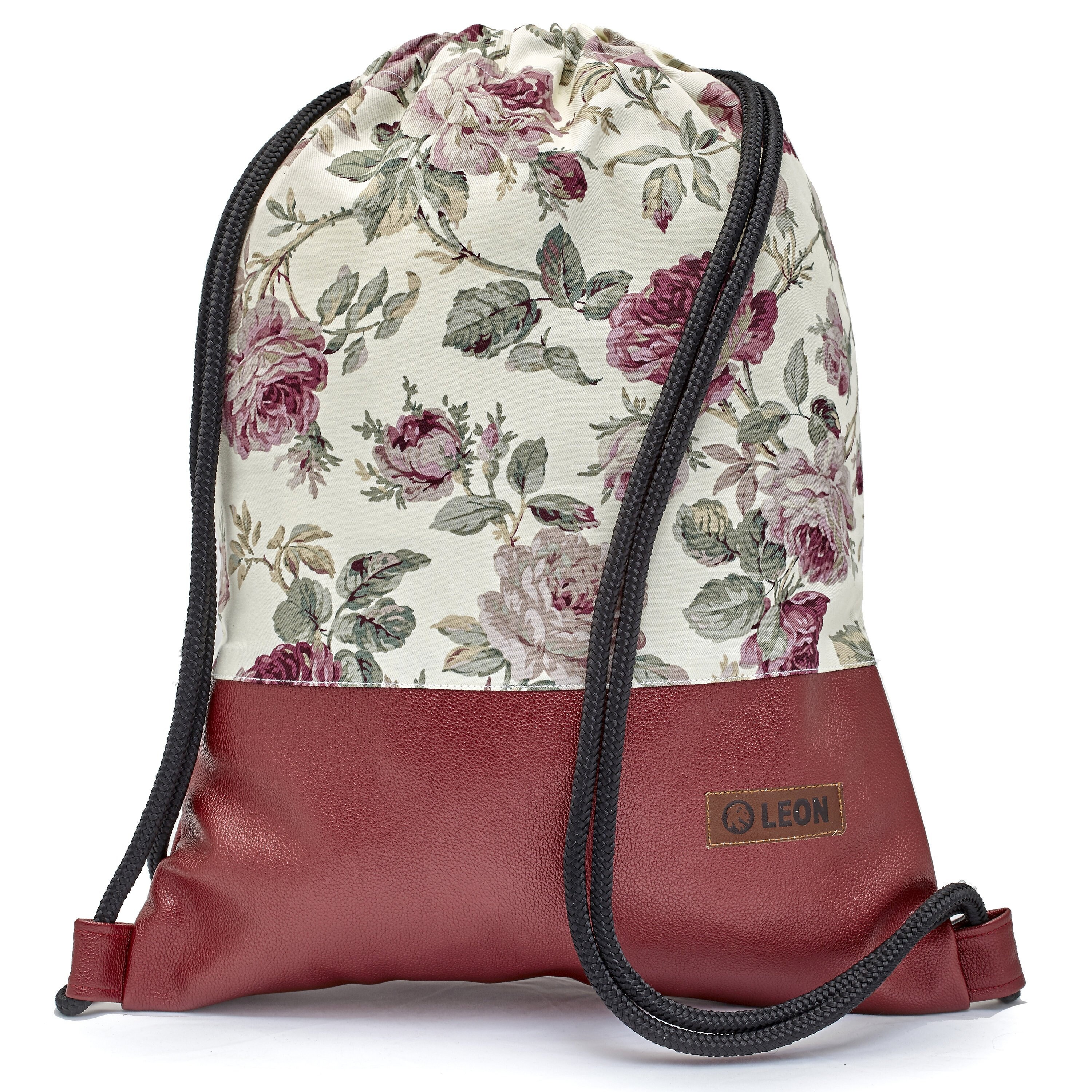 LEON by Bers bag Women's gym bag backpack sports bag cotton gymbag, about 34 cm x c.45cm, rose