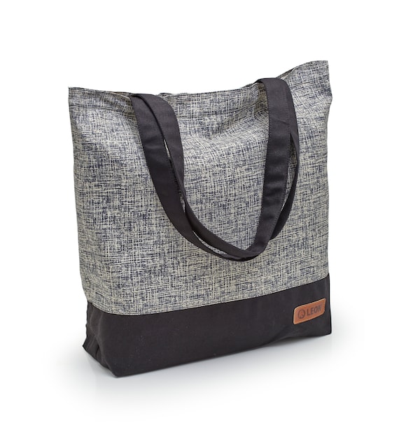 LEON Shopping Bag, Drawstring Bag, Fabric Bag, Shopper Tote Bag, Cotton, Inner Pocket, Outer Pocket, 6 Designs