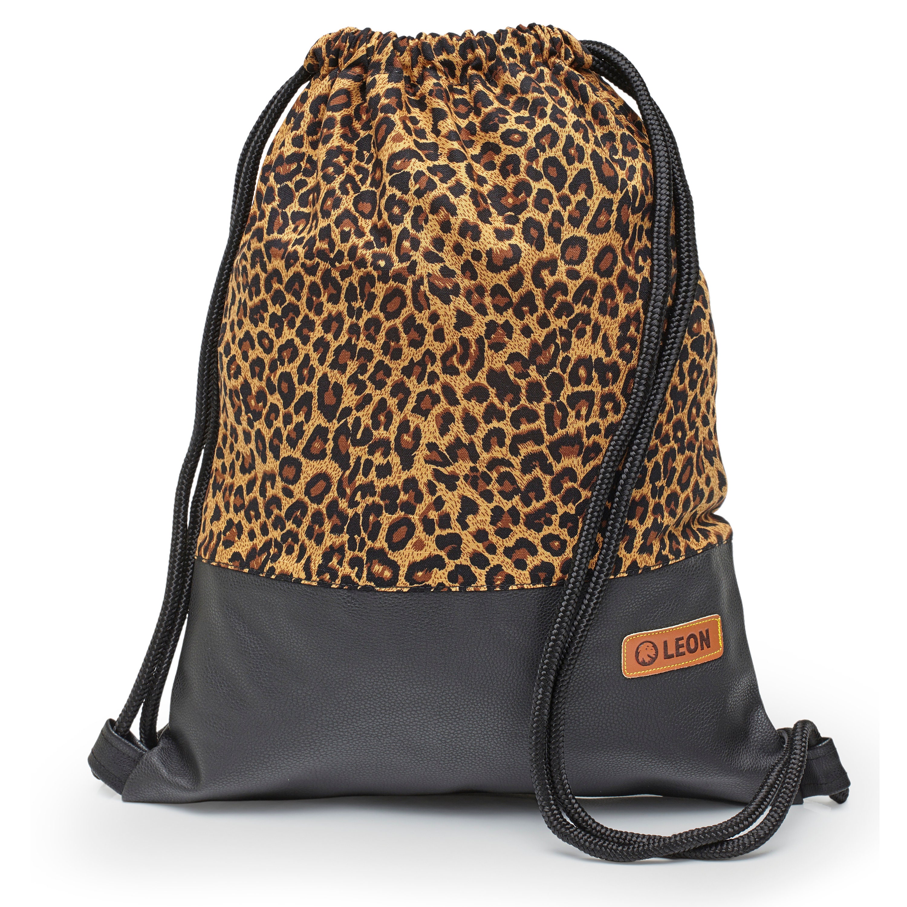 LEON by Bers bag ladies gym bag backpack daily bag made of cotton gym bag width approx. 34 cm height approx. 45 cm design leopard copper base
