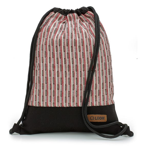 LEON by Bers Bag Drawstring Bag Backpack Sports Bag Cotton Gym Bag Width approx. 34 cm Height approx. 45 cm Design Matrix Black/White