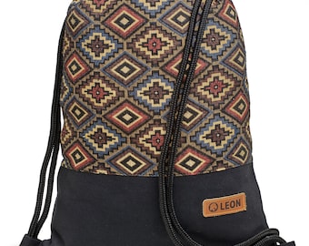 Bolso LEON by Bers, bolsa de gimnasio, mochila con cordón, mochila de día, bolsa de gimnasio de algodón, BOHO marrón, rojo, diamante negro