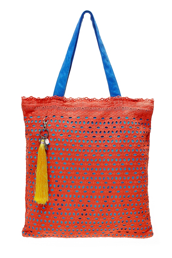 LEONs Beautiful Bag Shopping Bag Pouch Bag Fabric Bag Shopper Tote Bag Cotton Zipper Inside Pocket Velour Handle Bright Orange