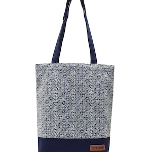 LEON shopping bag fabric bag shopper tote bag cotton inside pocket outside pocket 6 designs blue cloth BlauWeissRaute