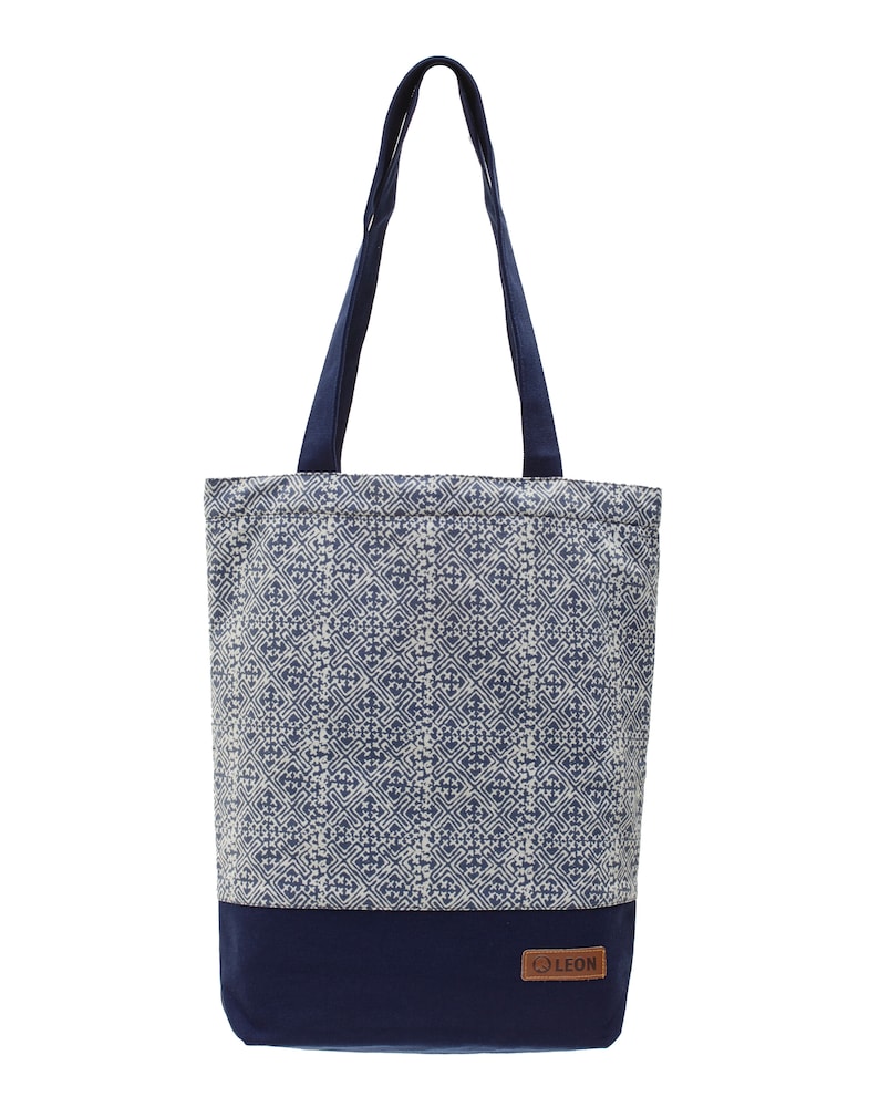 LEON shopping bag fabric bag shopper tote bag cotton inside pocket outside pocket 6 designs blue cloth BlauWeissRaute