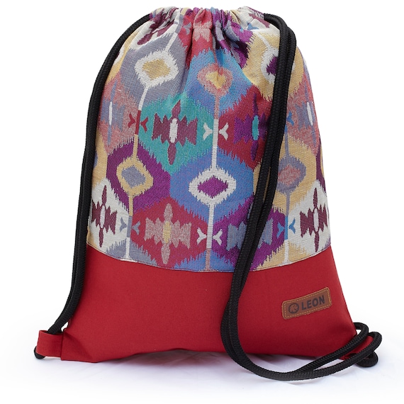 LEON by Bers bag gym bag backpack daypack cotton gym bag BOHO red blue turquoise diamond