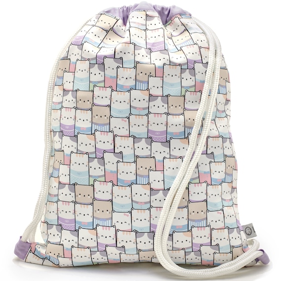 LEON by Bers kindergarten bag gym bag backpack children's daypack cotton gym bag fabric bag, design KindKatzebunt_purple