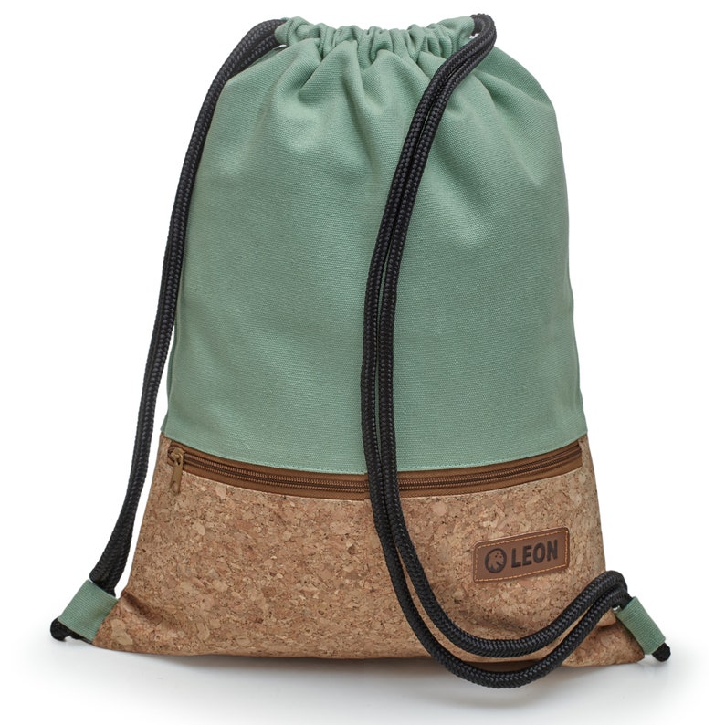 B-WARE 60% off LEON Tasche Damen Turnbeutel Rucksack Tagesrucksack Baumwolle gym bags B-WareMinzgrün